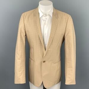 CALVIN KLEIN COLLECTION Size 38 Khaki Print Cotton Sport Coat